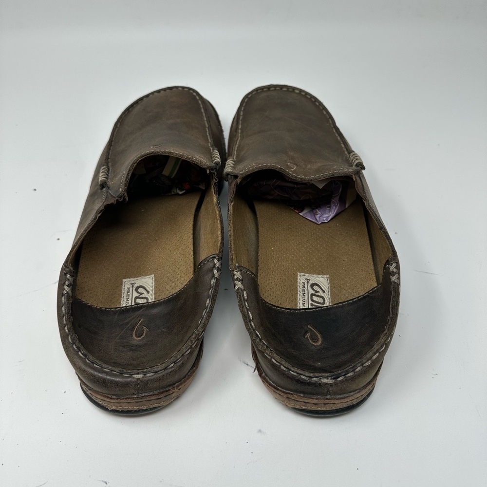 Olukai Moloa Men's Slip On Casual Shoes Brown Leather Loafer Drop In Heel M9.5 - Picture 9 of 13